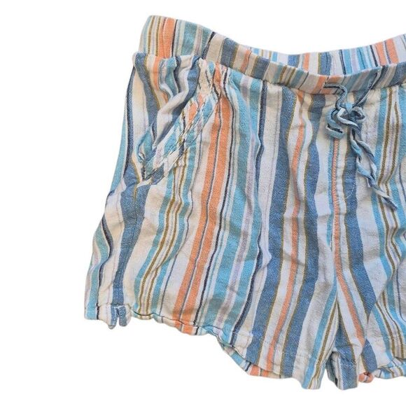 Briggs Women's White/Aqua/Orange Linen/Rayon Drawstring Shorts w Pockets - Picture 7 of 13